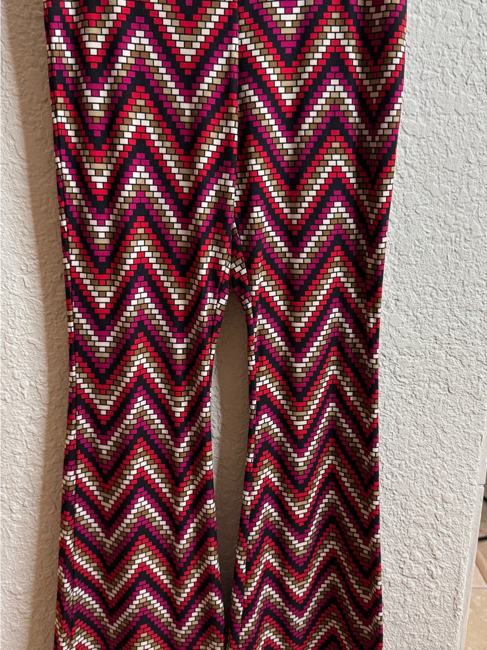 Halloween 70’s Zigzag Flare Pants in Magenta, Cream, Brown & Black bell bottoms